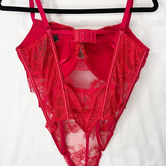 Victorias Secret Size L Bombshell Lace Teddy Corset Push Up Red Sexy Lingerie - Picture 14 of 15